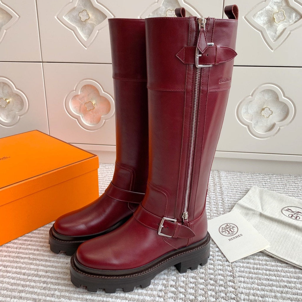 HERMES JAIME BOOT IN BURGUNDY RED CALFSKIN