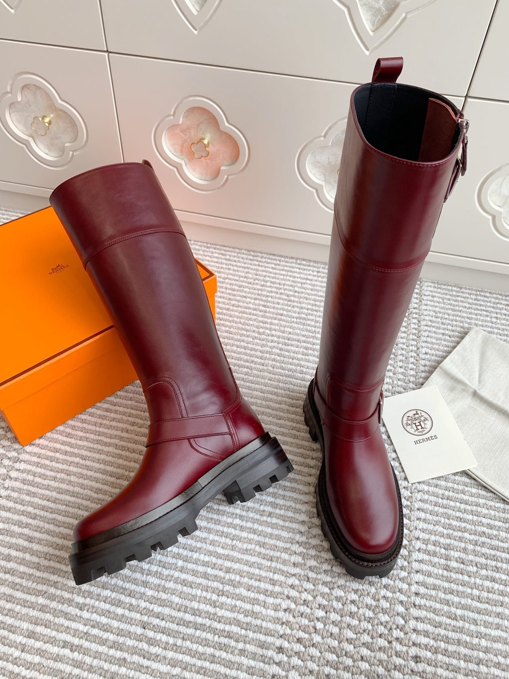 HERMES JAIME BOOT IN BURGUNDY RED CALFSKIN
