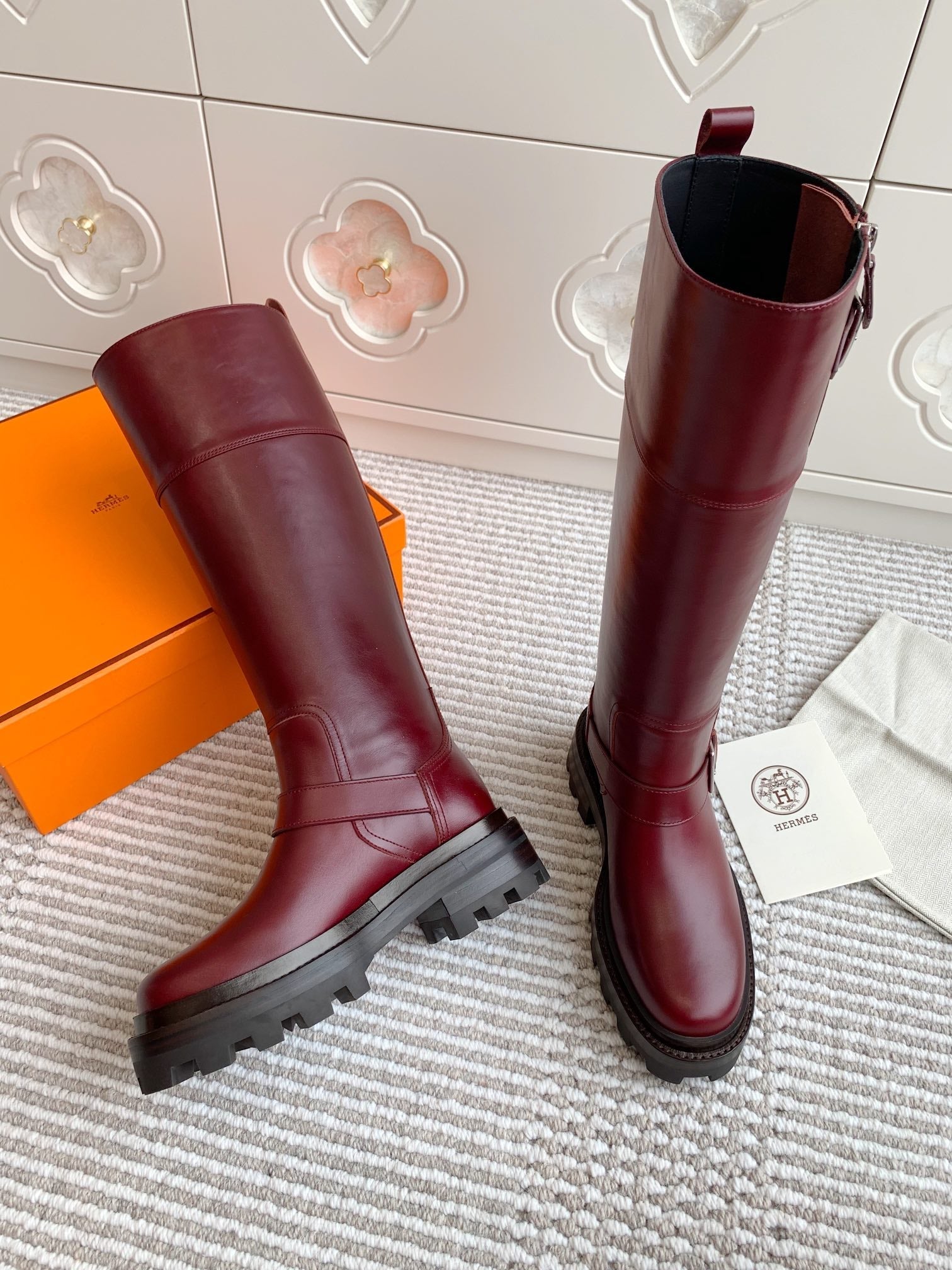 HERMES JAIME BOOT IN BURGUNDY RED CALFSKIN