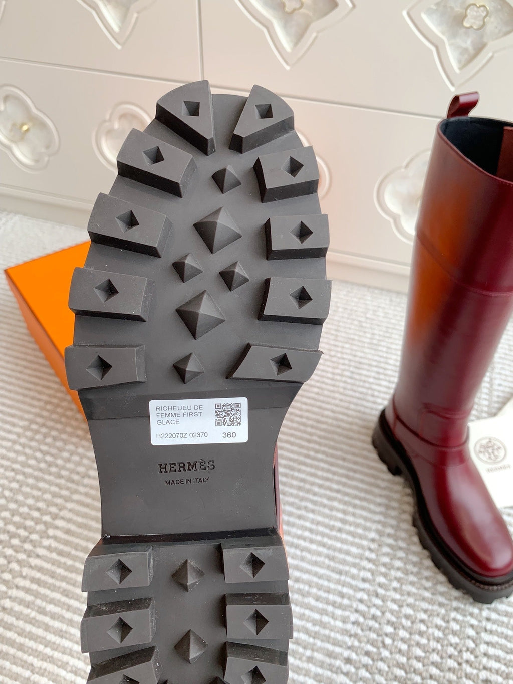 HERMES JAIME BOOT IN BURGUNDY RED CALFSKIN