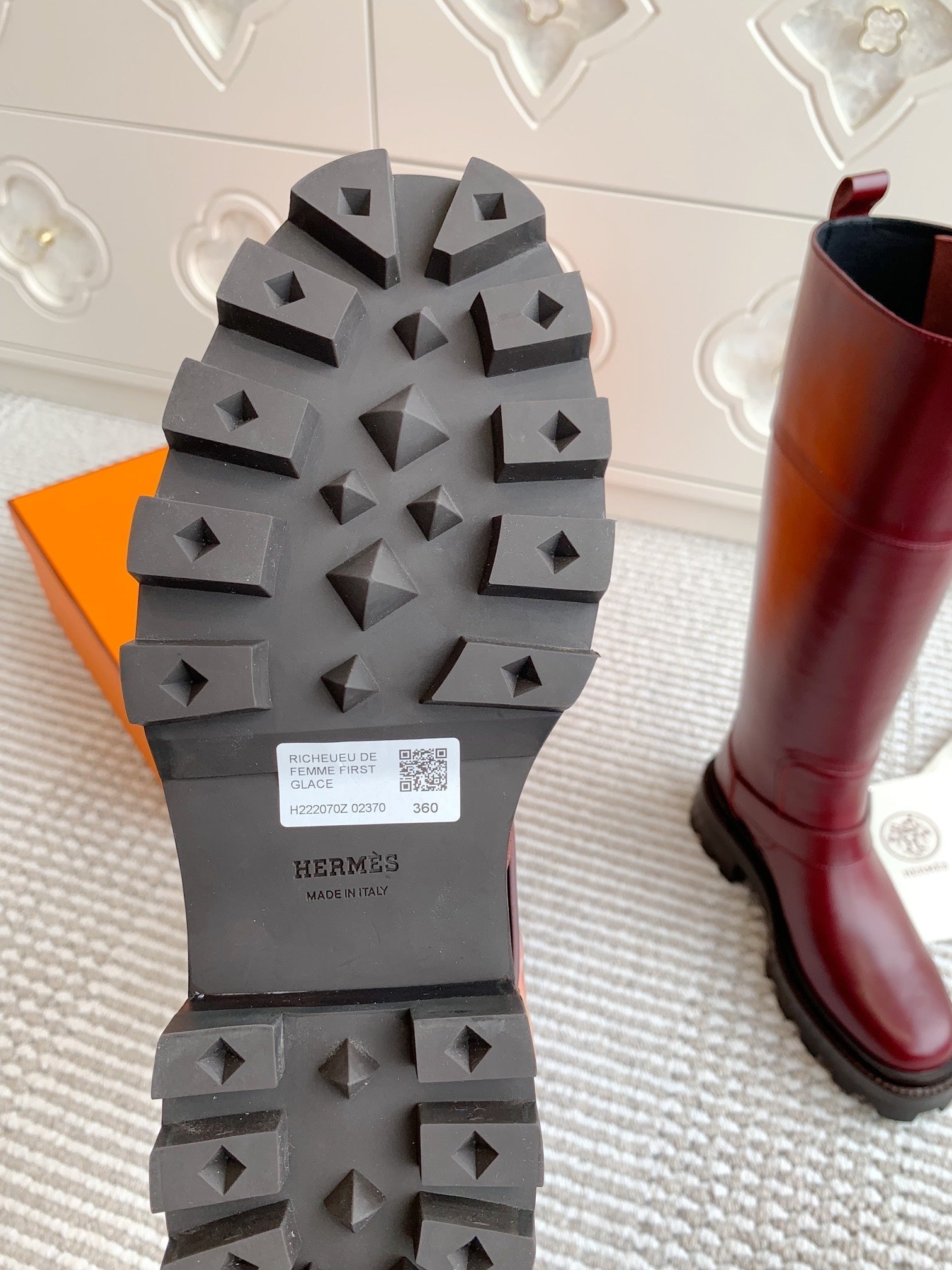 HERMES JAIME BOOT IN BURGUNDY RED CALFSKIN
