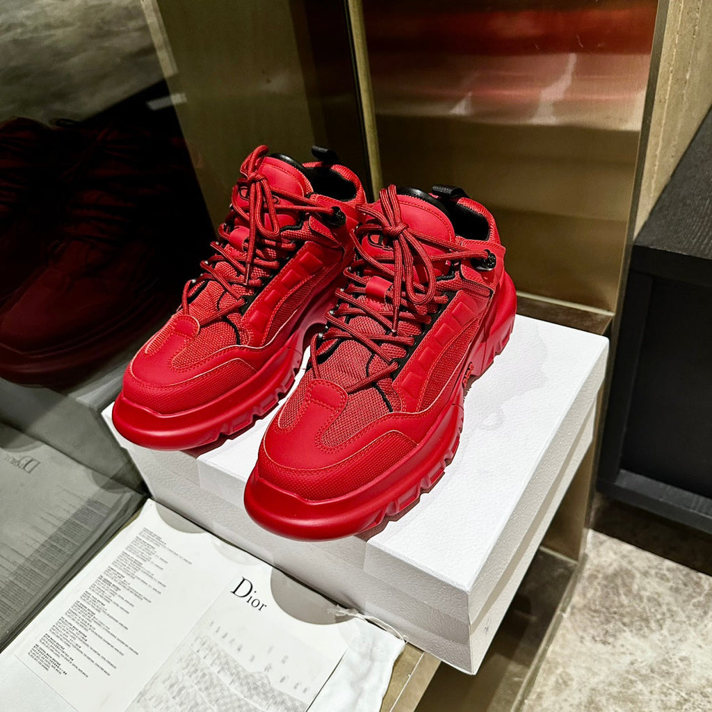 DIOR C'EST SNEAKER IN RUBY RED CALFSKIN AND BREATHABLE MESH