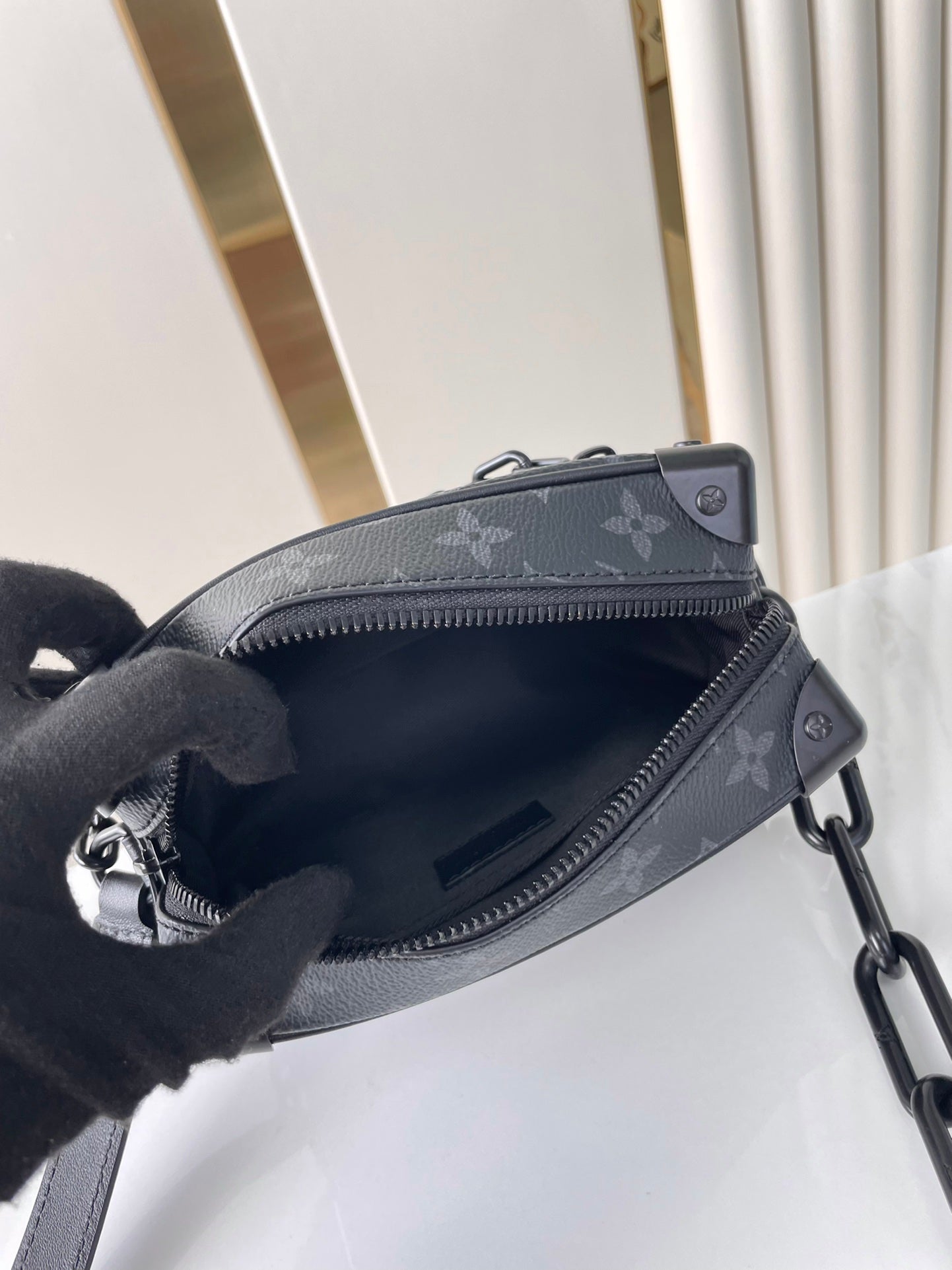LOUIS VUITTON MINI SOFT TRUNK 18 IN GUN METAL MONOGRAM ECLIPSE CANVAS