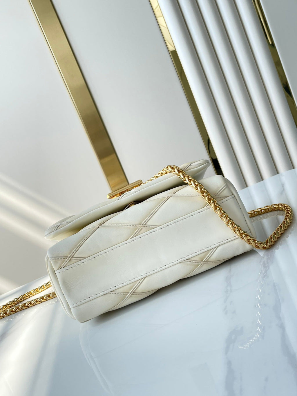 LOUIS VUITTON GO-14 PM 20 IN CREAM QUILTED LAMBSKIN GOLD HARDWARE