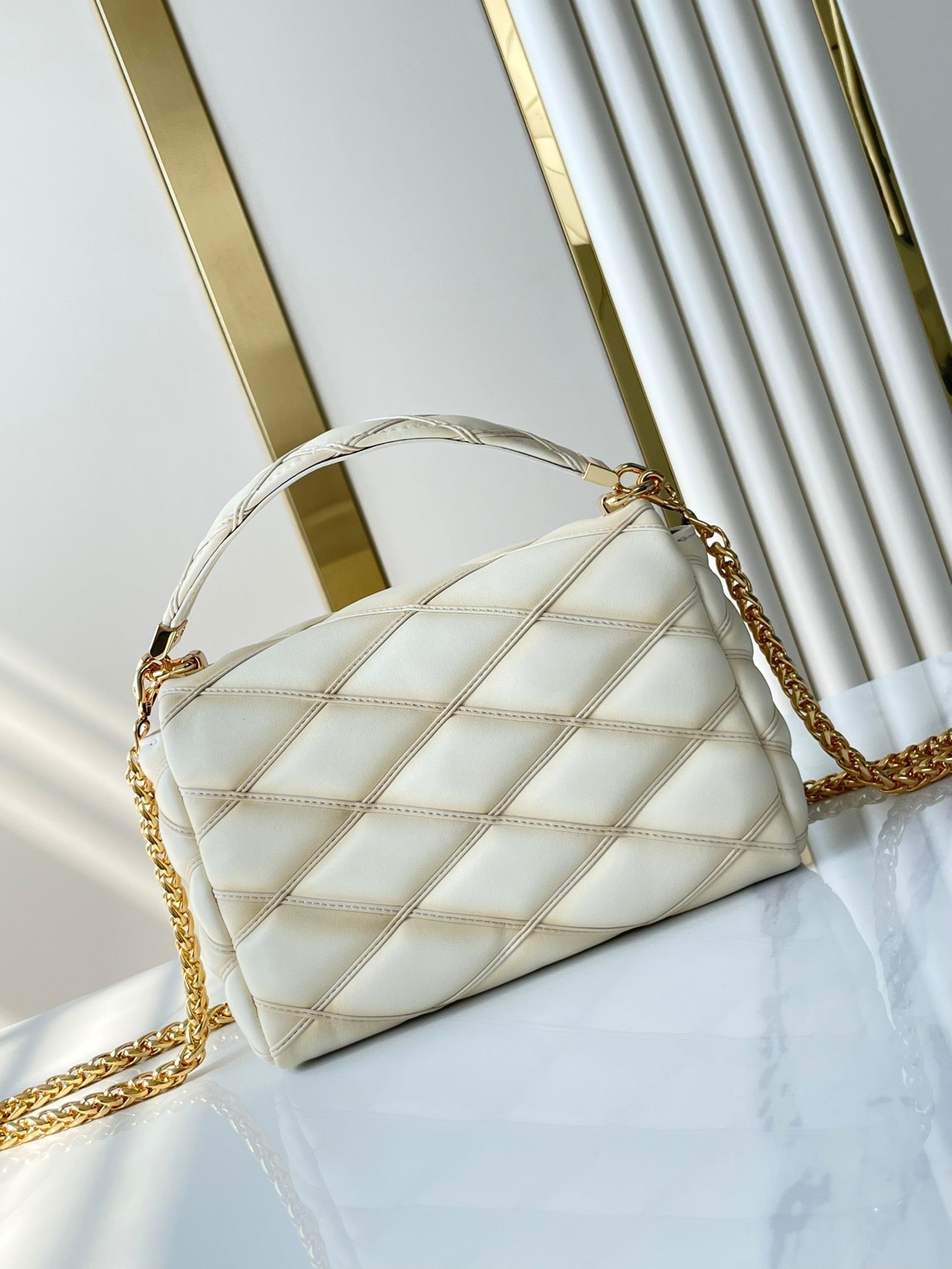 LOUIS VUITTON GO-14 PM 20 IN CREAM QUILTED LAMBSKIN GOLD HARDWARE