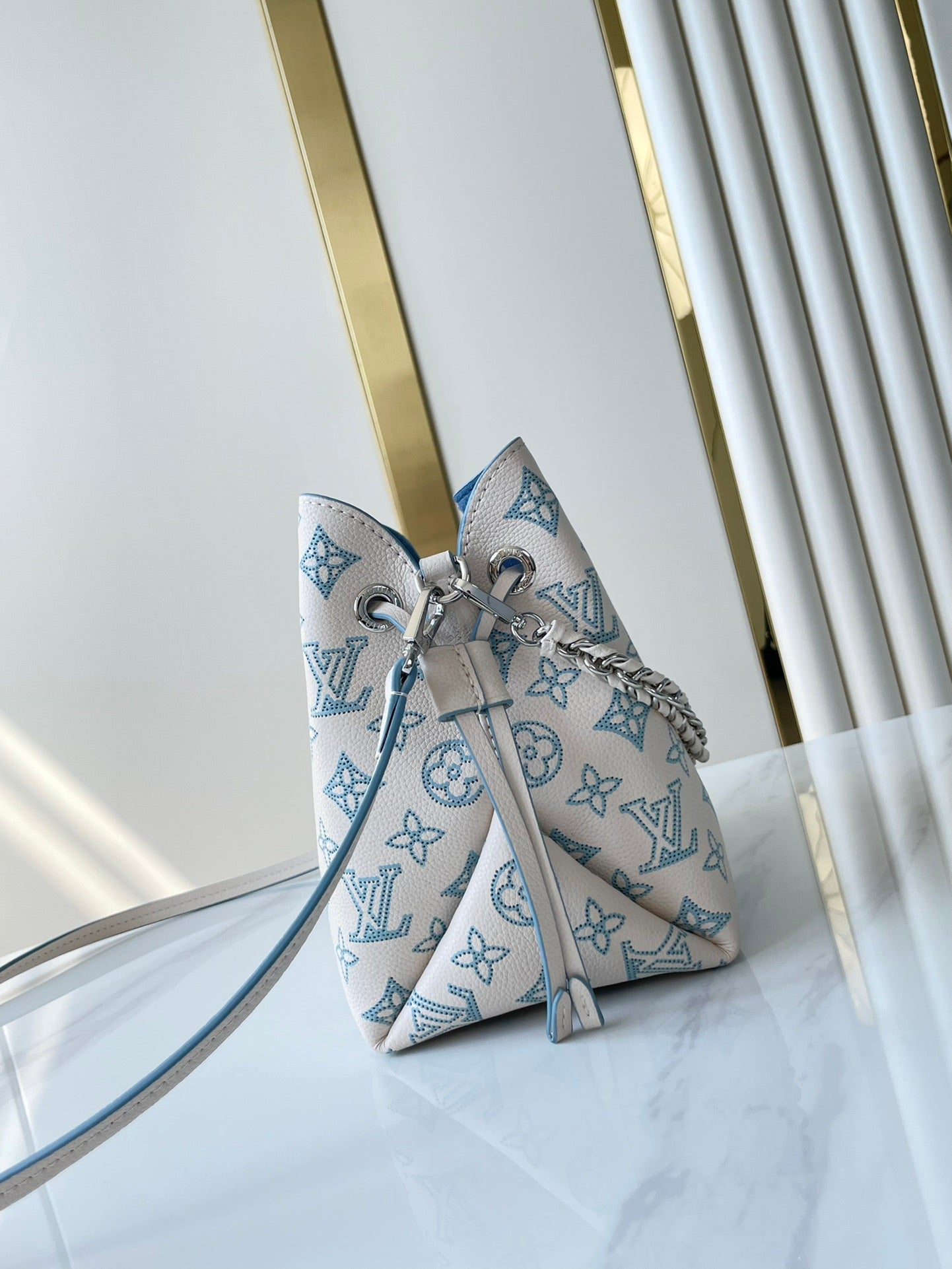 LOUIS VUITTON BELLA 22 IN WHITE PERFORATED CALFSKIN SILVER HARDWARE