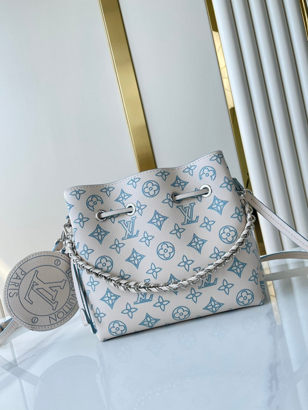 LOUIS VUITTON BELLA 22 IN WHITE PERFORATED CALFSKIN SILVER HARDWARE