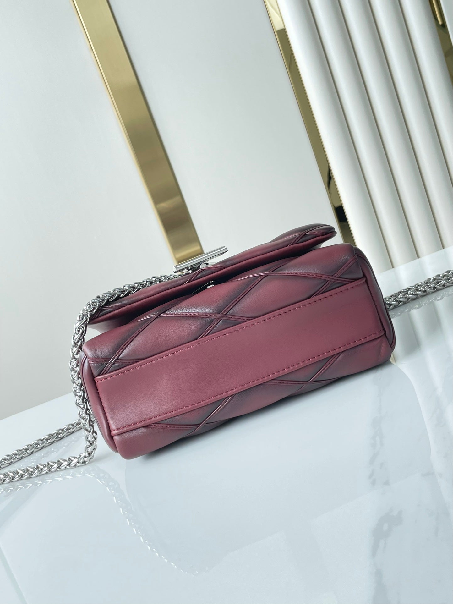 LOUIS VUITTON GO-14 PM 20 IN BORDEAUX RED QUILTED LAMBSKIN GOLD HARDWARE