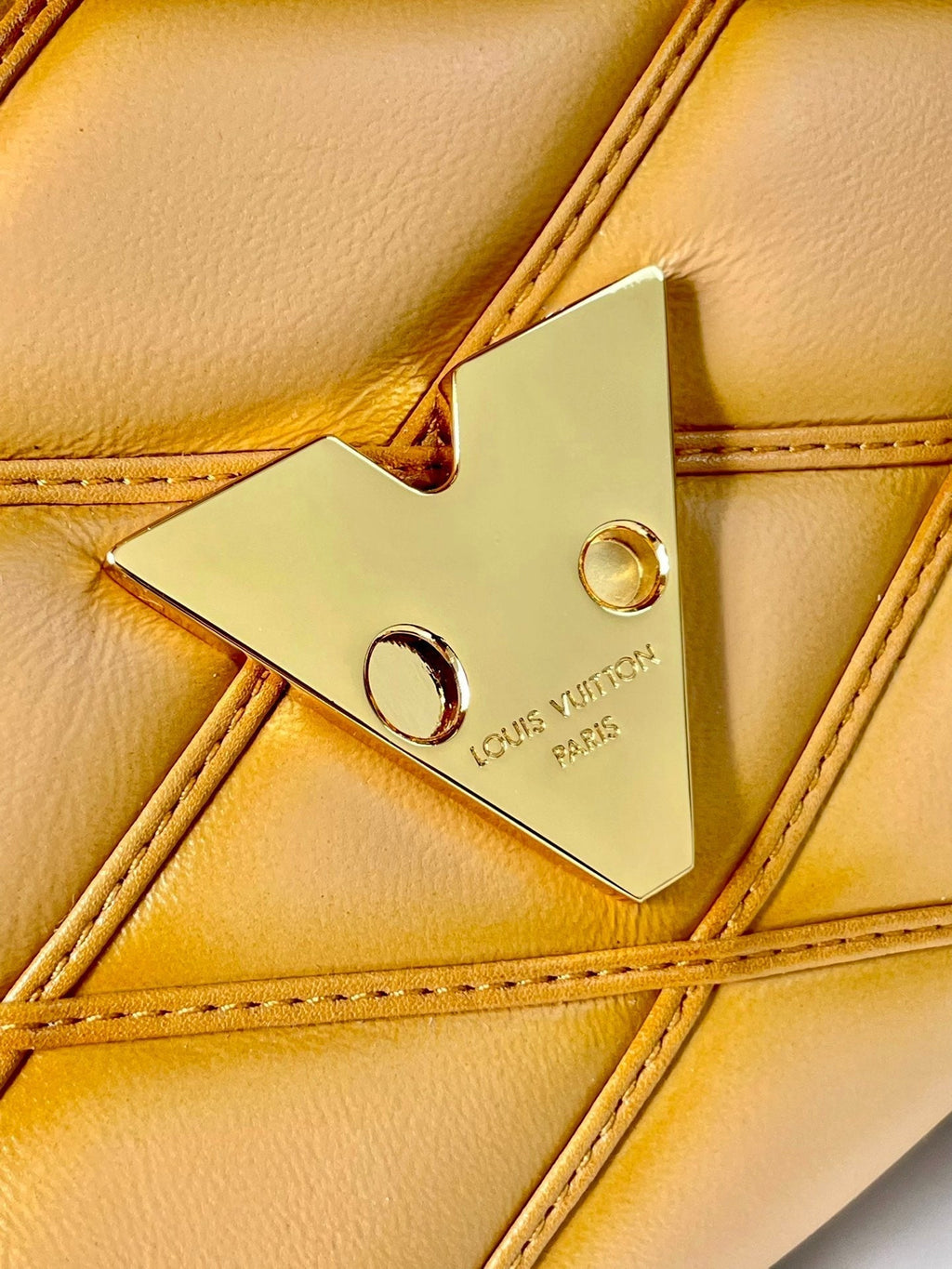 LOUIS VUITTON GO-14 PM 20 IN LIGHT FAWN QUILTED LAMBSKIN GOLD HARDWARE