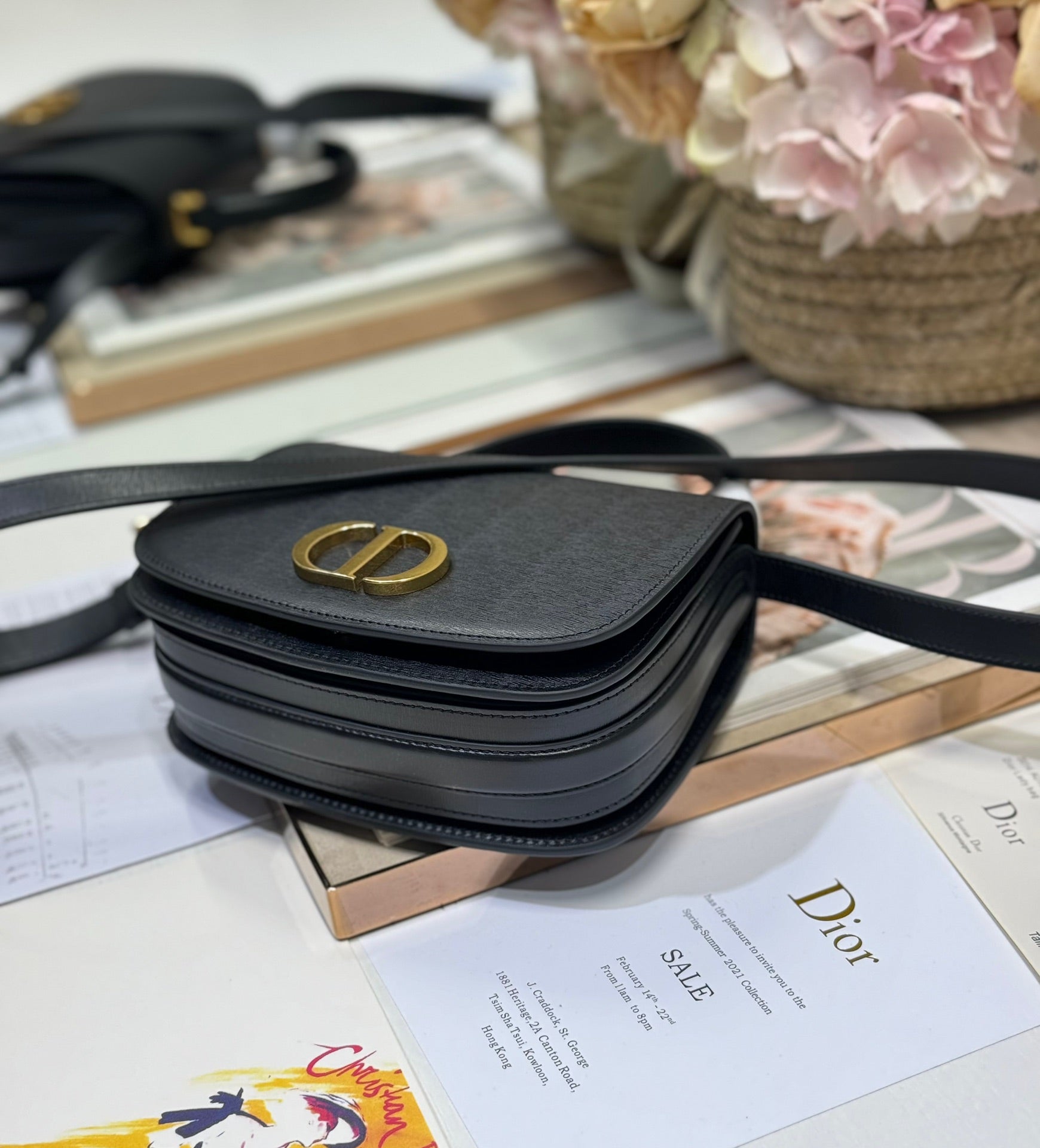 DIOR SMALL 19 MONTAIGNE AVENUE TOP HANDLE BAG BLACK SMOOTH CALFSKIN