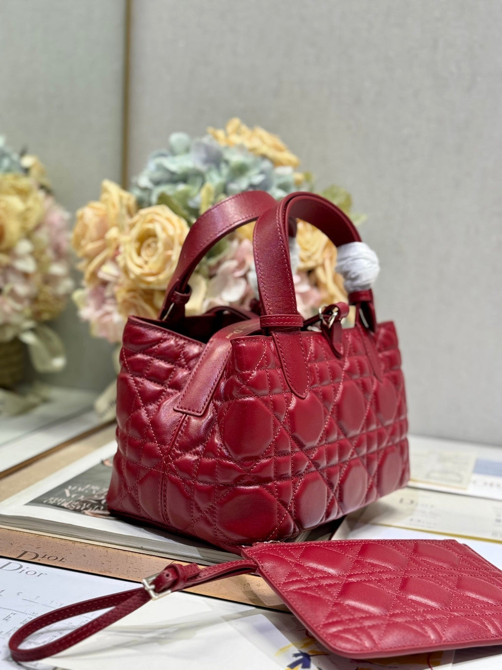 DIOR MINI 23 TOUJOURS BAG IN RUBY RED MACROCANNAGE LAMBSKIN