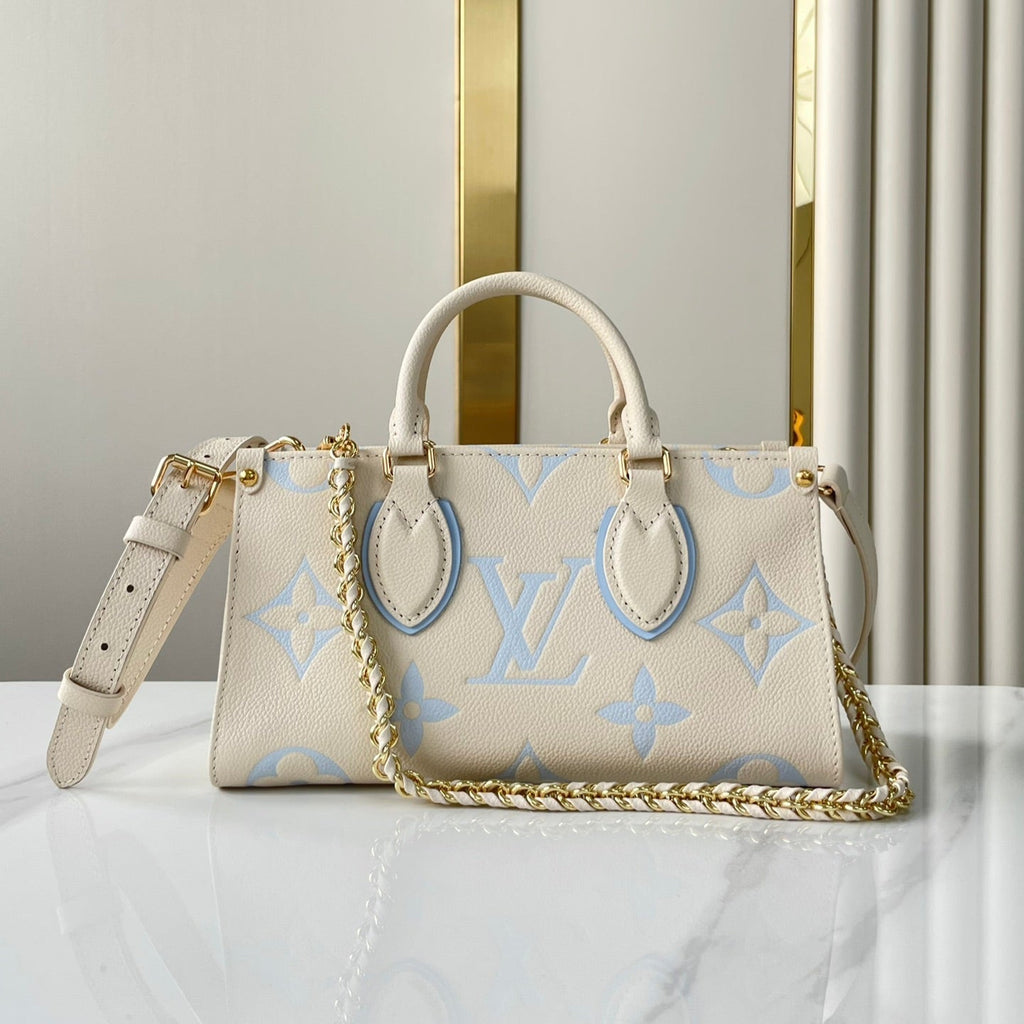 LOUIS VUITTON ONTHEGO 25 IN CREAM BLUE CALFSKIN GOLD HARDWARE