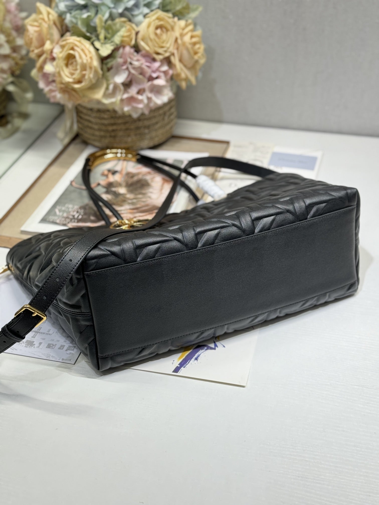 DIOR LARGE 41 TOUJOURS BAG IN BLACK MACROCANNAGE LAMBSKIN