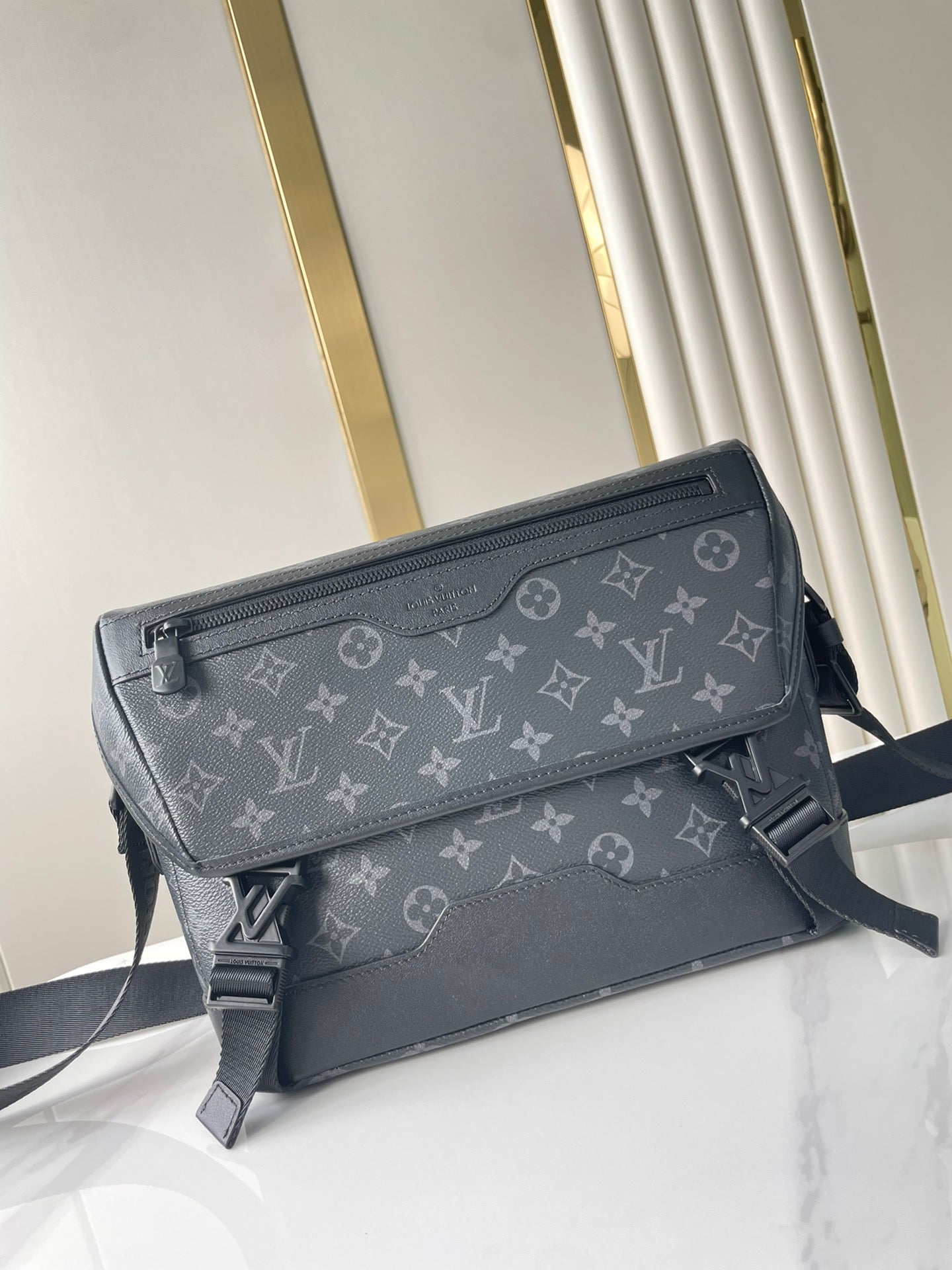 LOUIS VUITTON MESSENGER VOYAGER PM 33 IN GUN METAL MONOGRAM ECLIPSE CANVAS
