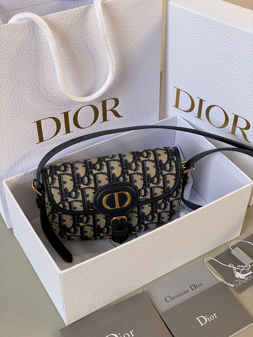 DIOR BOBBY EAST-WEST BAG 17 IN BLACK OBLIQUE JACQUARD