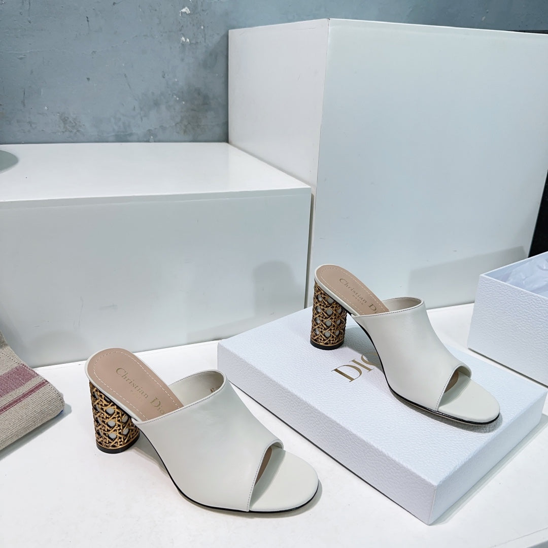 DIOR ICON HEELED SLIDE WHITE CALFSKIN 95 MM