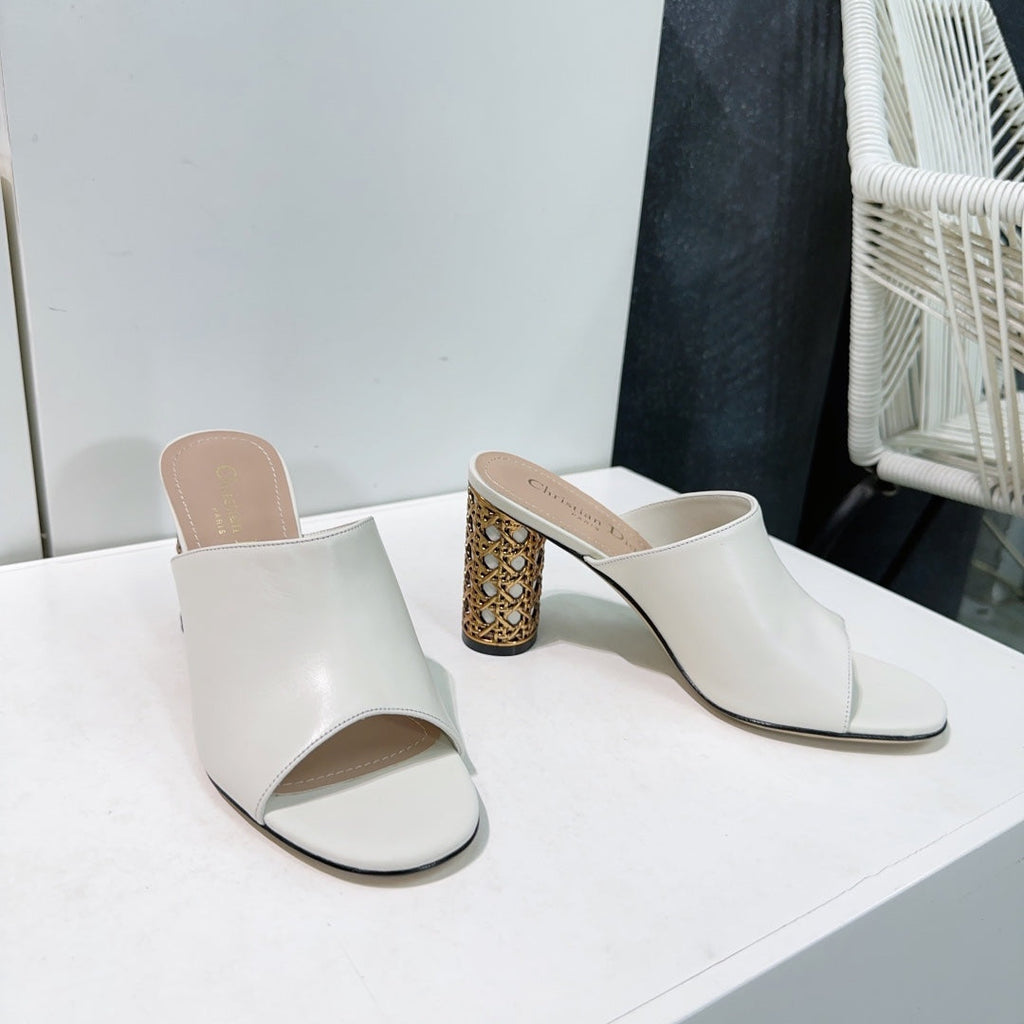DIOR ICON HEELED SLIDE WHITE CALFSKIN 95 MM