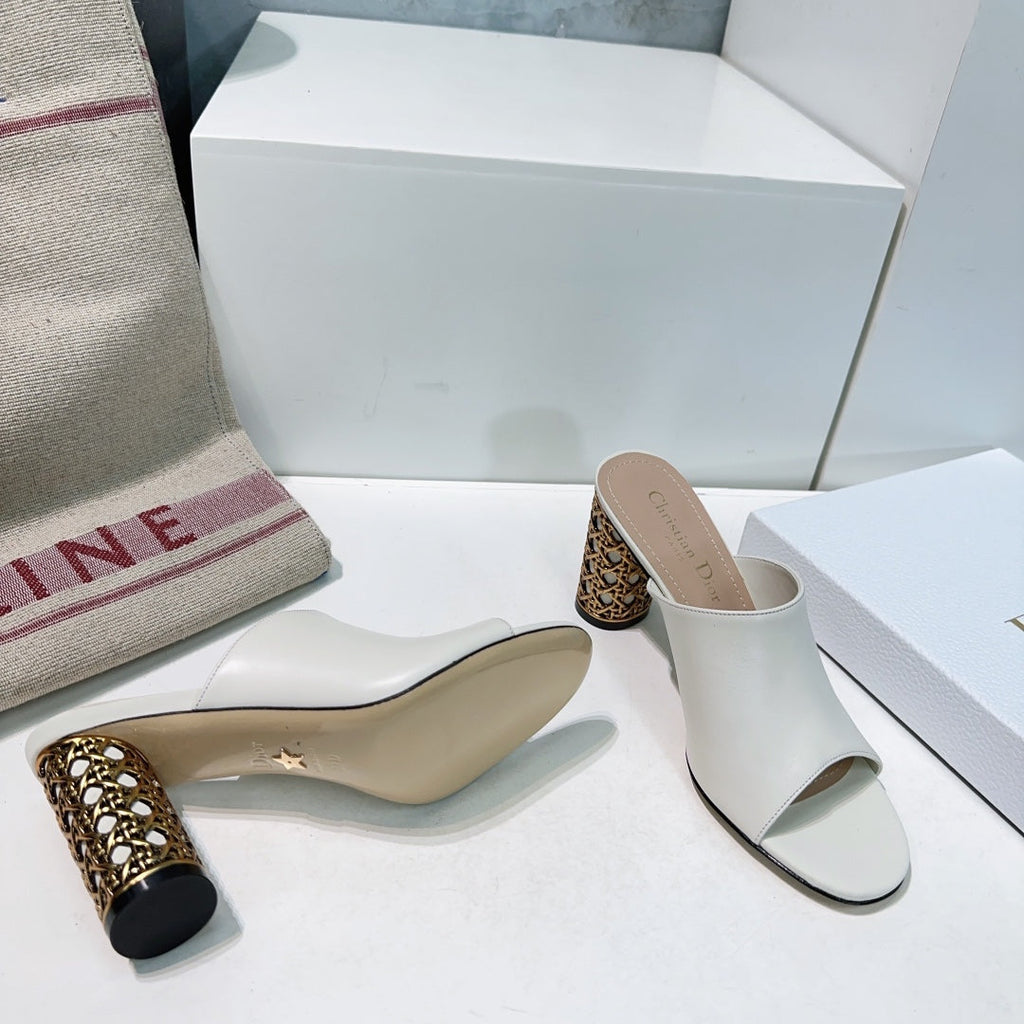 DIOR ICON HEELED SLIDE WHITE CALFSKIN 95 MM