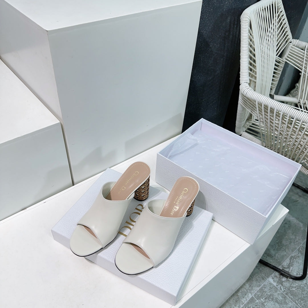 DIOR ICON HEELED SLIDE WHITE CALFSKIN 95 MM