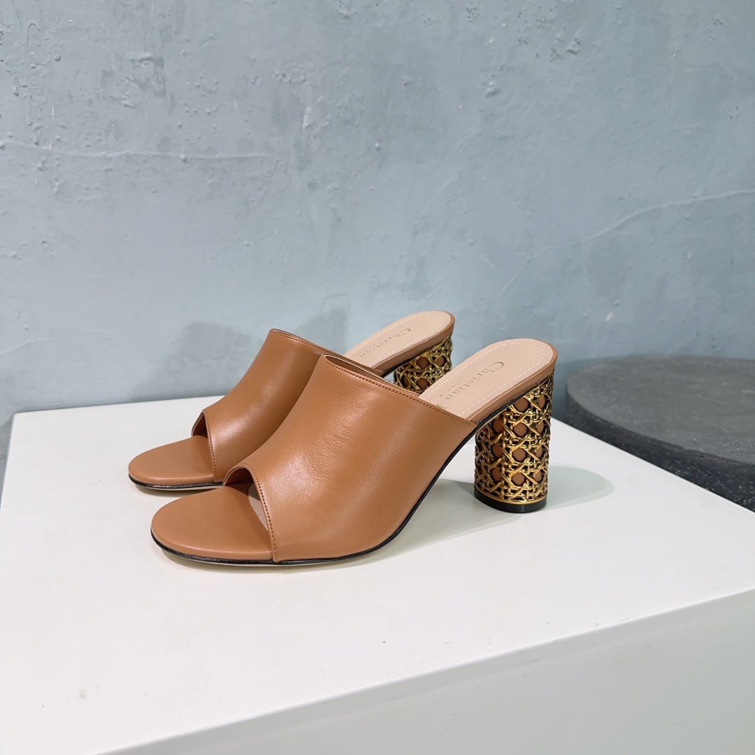 DIOR ICON HEELED SLIDE BRONZE BROWN CALFSKIN 95 MM