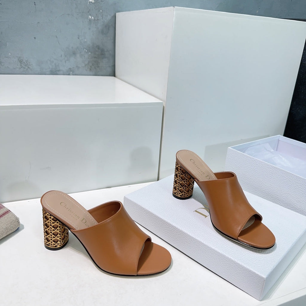 DIOR ICON HEELED SLIDE BRONZE BROWN CALFSKIN 95 MM