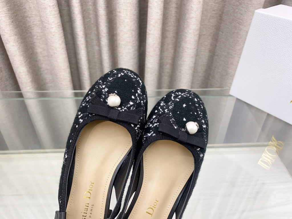DIOR PEARL MARY JANE SLINGBACKS IN BLACK MIX WHITE TWEED 30 MM