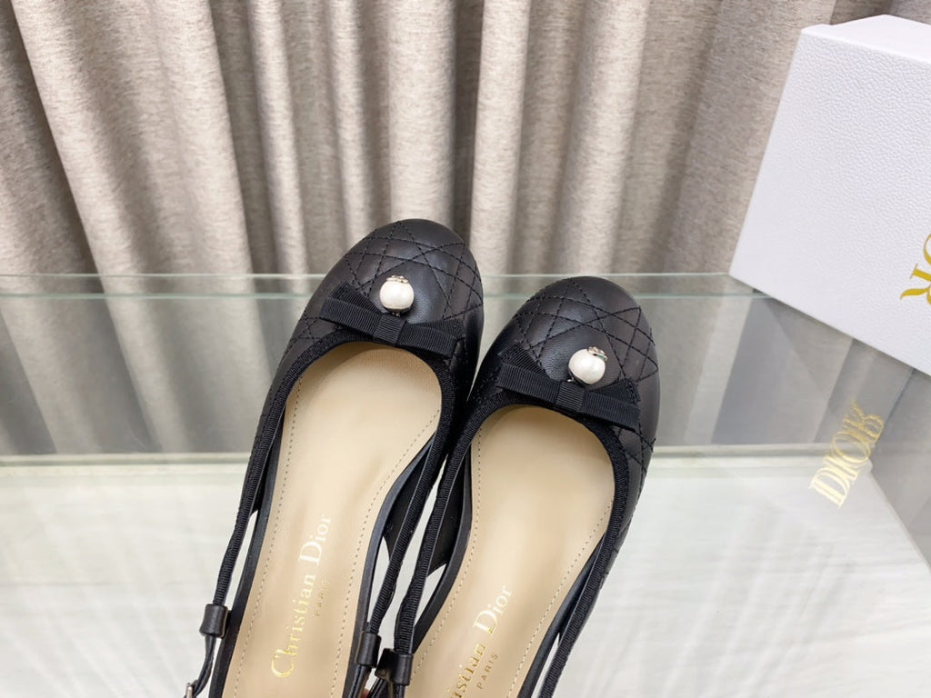 DIOR PEARL MARY JANE SLINGBACKS IN BLACK LAMBSKIN 30 MM