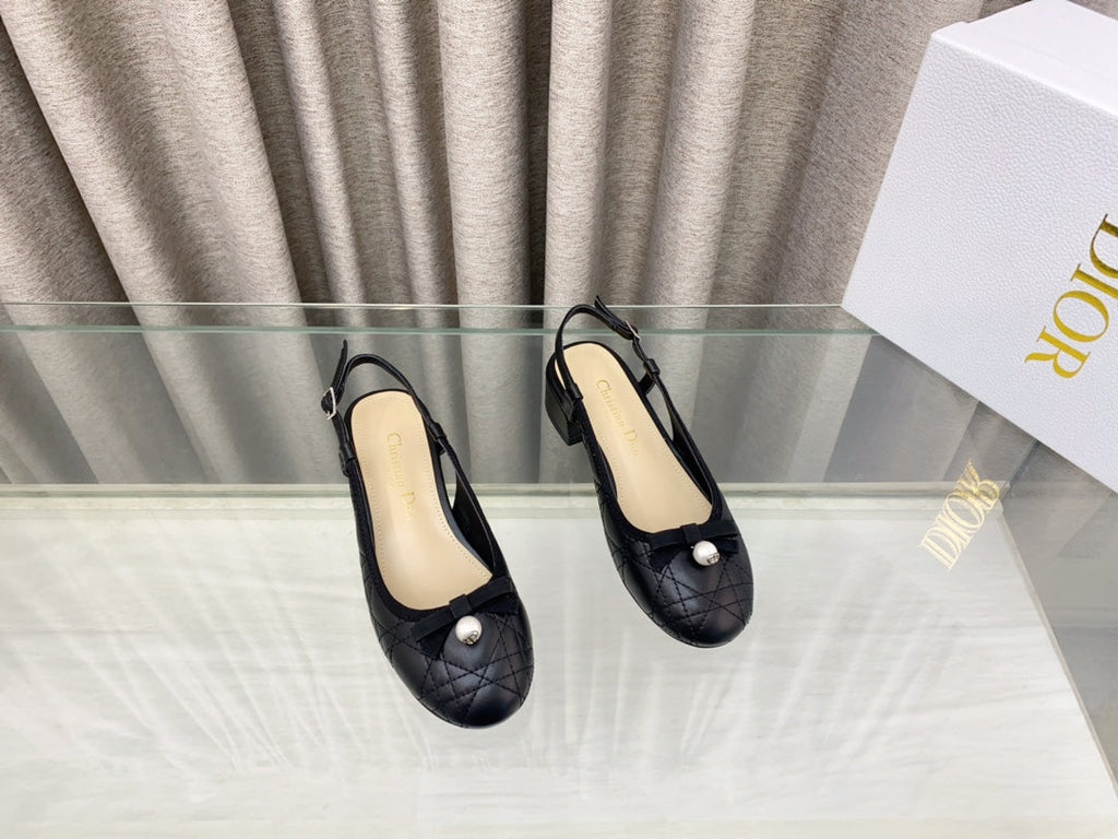 DIOR PEARL MARY JANE SLINGBACKS IN BLACK LAMBSKIN 30 MM