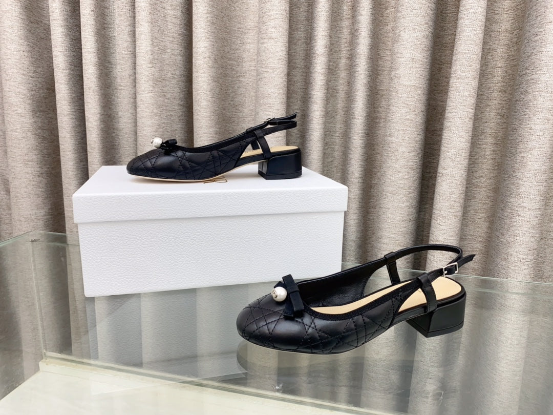 DIOR PEARL MARY JANE SLINGBACKS IN BLACK LAMBSKIN 30 MM