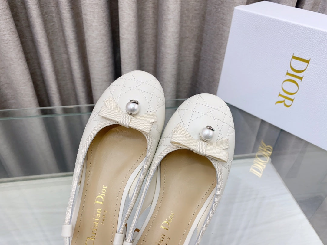 DIOR PEARL MARY JANE SLINGBACKS IN WHITE LAMBSKIN 30 MM