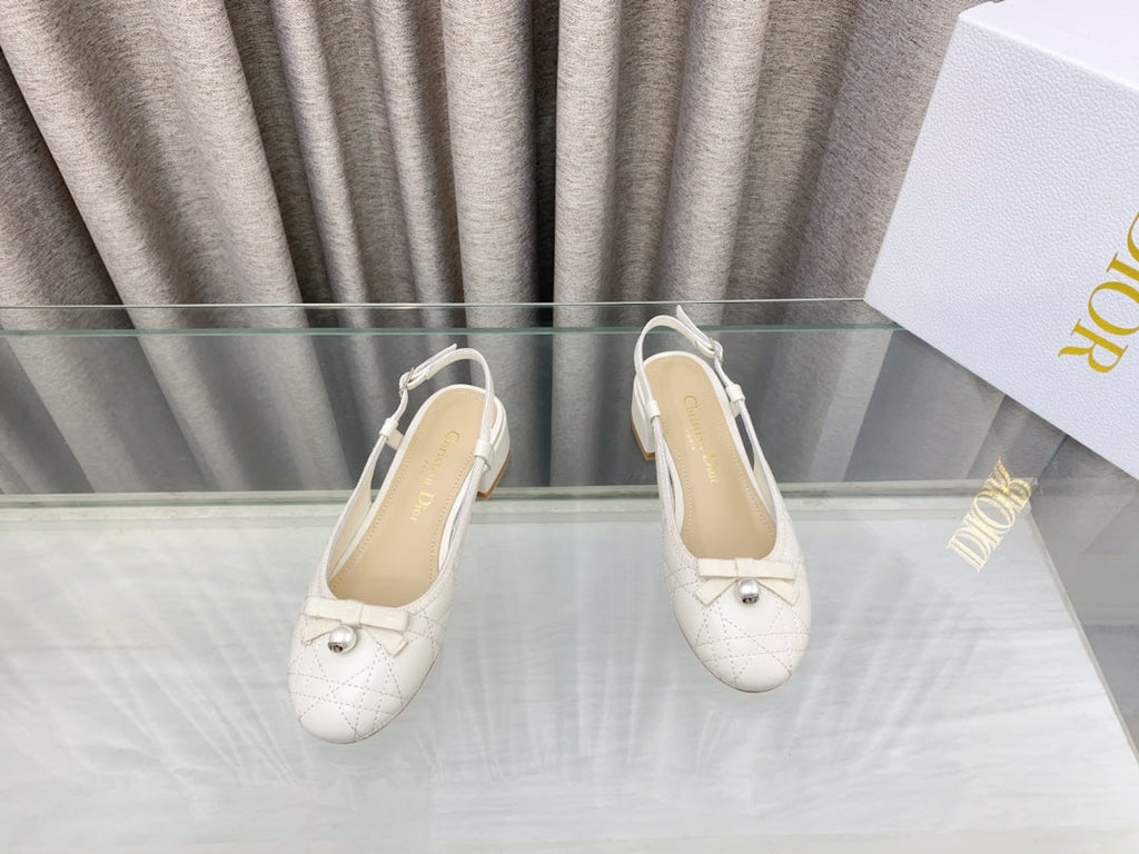 DIOR PEARL MARY JANE SLINGBACKS IN WHITE LAMBSKIN 30 MM