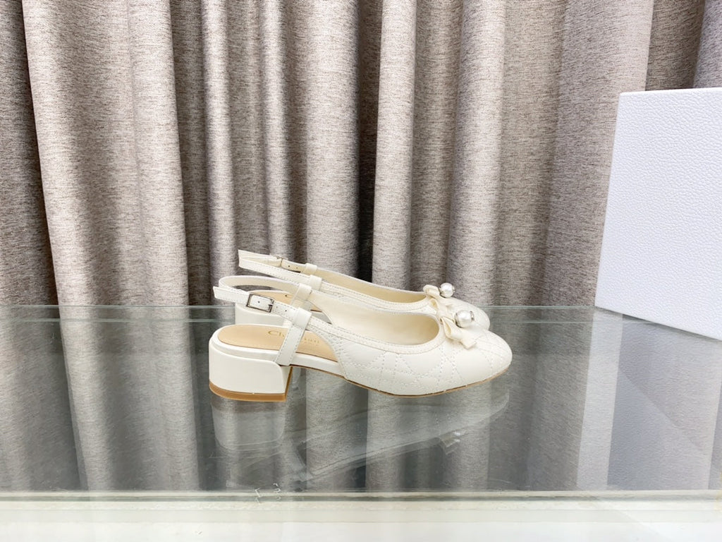DIOR PEARL MARY JANE SLINGBACKS IN WHITE LAMBSKIN 30 MM