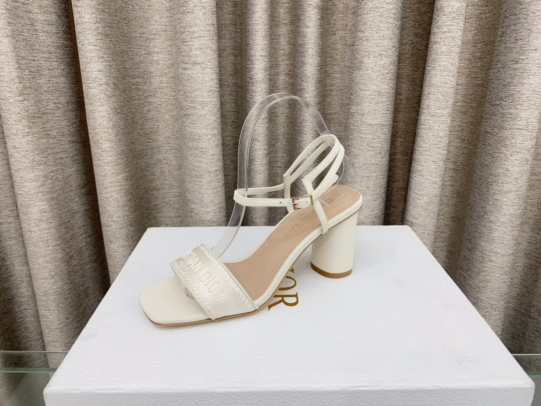DIOR DWAY HIGH HEEL EMBROIDERED SANDAL WHITE CALFSKIN 75 MM