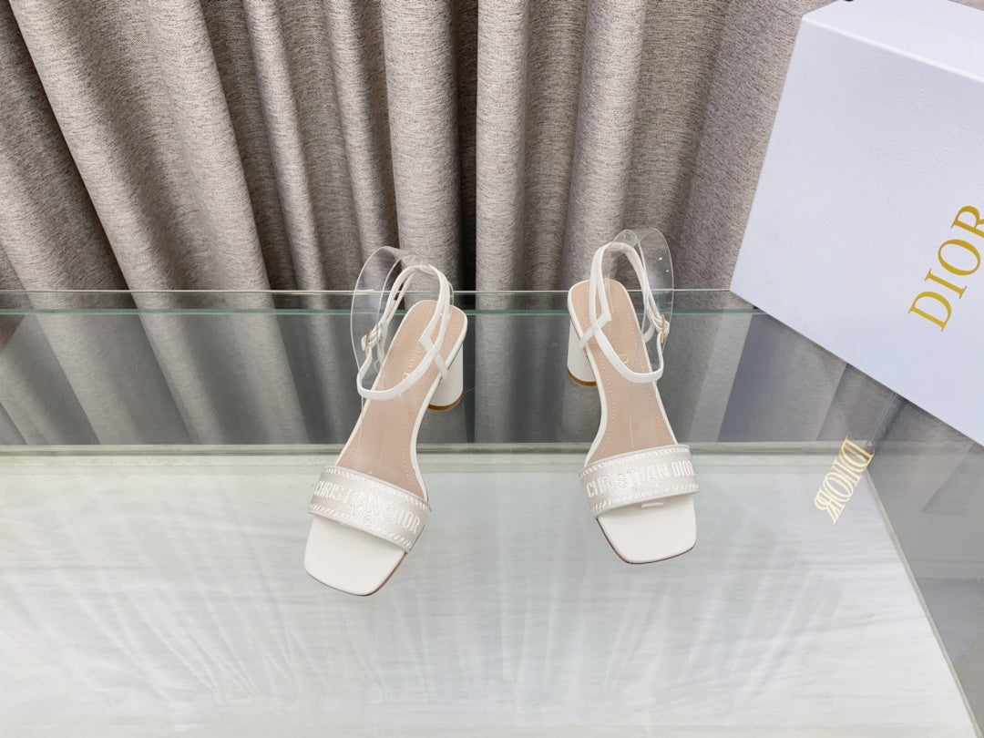 DIOR DWAY HIGH HEEL EMBROIDERED SANDAL WHITE CALFSKIN 75 MM