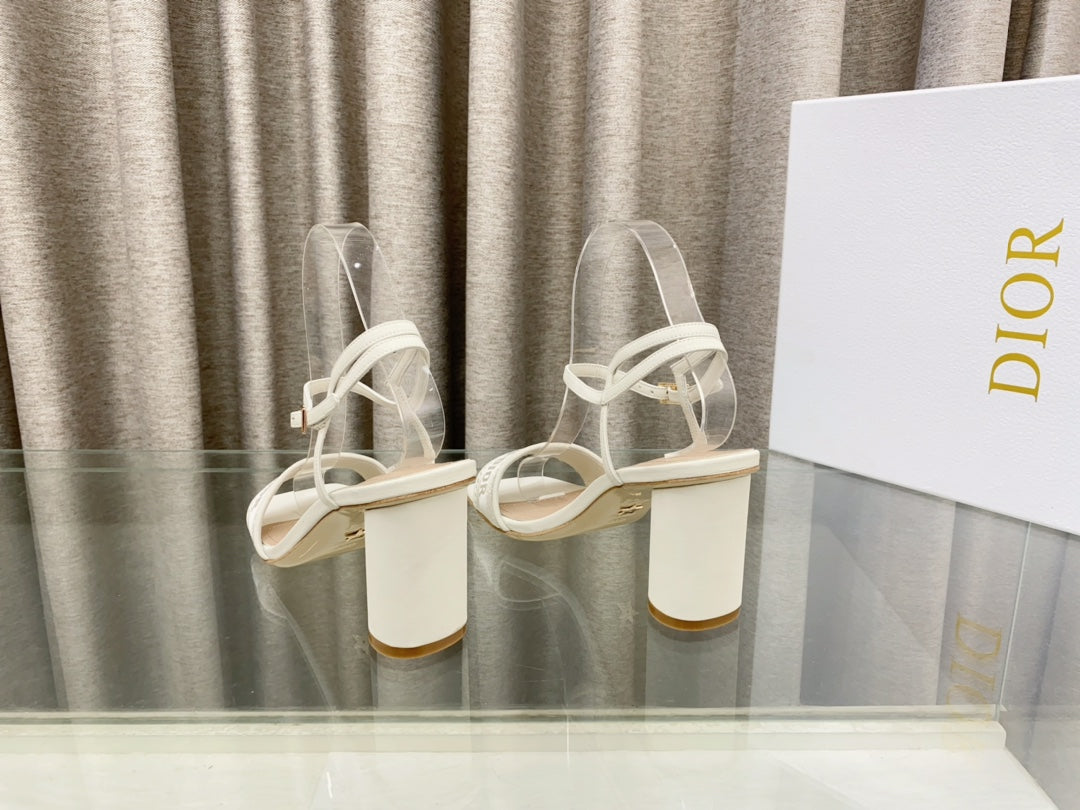 DIOR DWAY HIGH HEEL EMBROIDERED SANDAL WHITE CALFSKIN 75 MM