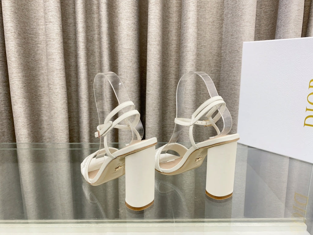 DIOR DWAY HIGH HEEL EMBROIDERED SANDAL WHITE CALFSKIN 95 MM