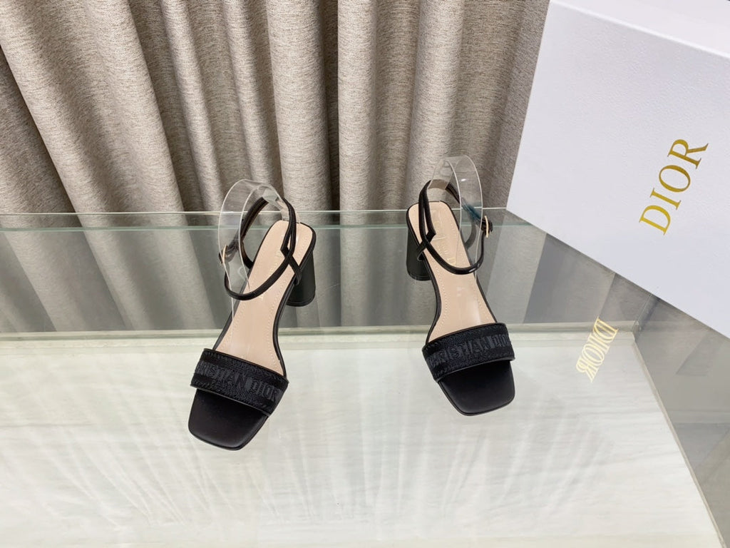 DIOR DWAY HIGH HEEL EMBROIDERED SANDAL BLACK CALFSKIN 75 MM