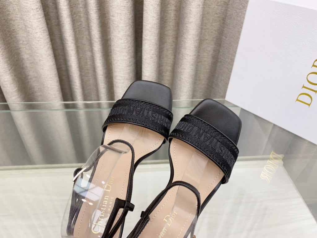 DIOR DWAY HIGH HEEL EMBROIDERED SANDAL BLACK CALFSKIN 95 MM