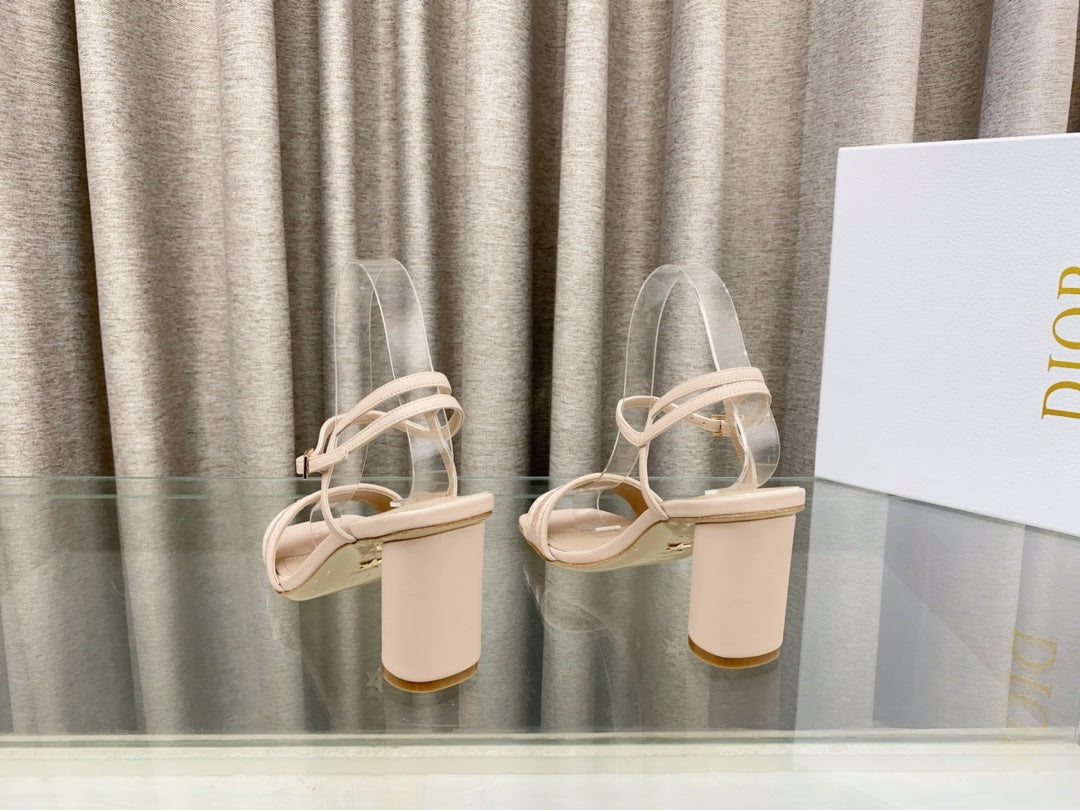 DIOR DWAY HIGH HEEL EMBROIDERED SANDAL LIGHT PINK CALFSKIN 75 MM
