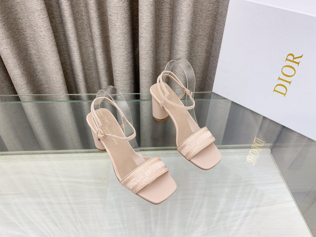 DIOR DWAY HIGH HEEL EMBROIDERED SANDAL LIGHT PINK CALFSKIN 75 MM