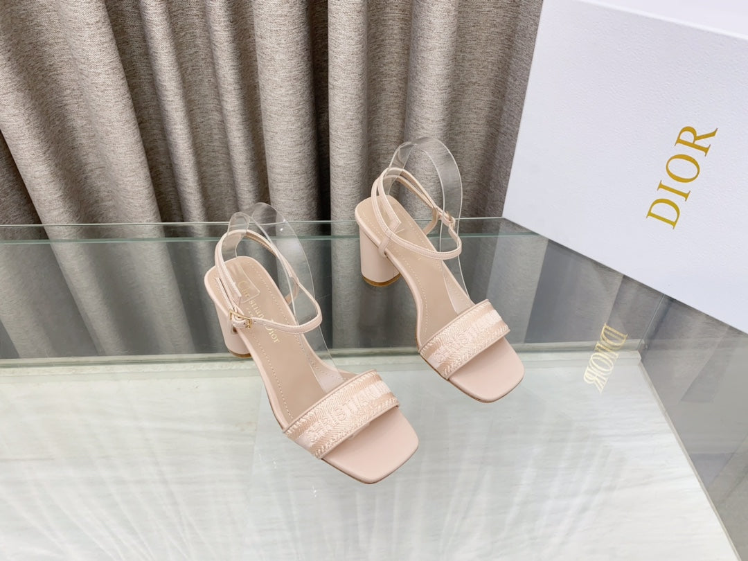 DIOR DWAY HIGH HEEL EMBROIDERED SANDAL LIGHT PINK CALFSKIN 75 MM