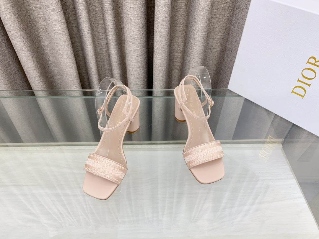 DIOR DWAY HIGH HEEL EMBROIDERED SANDAL LIGHT PINK CALFSKIN 75 MM