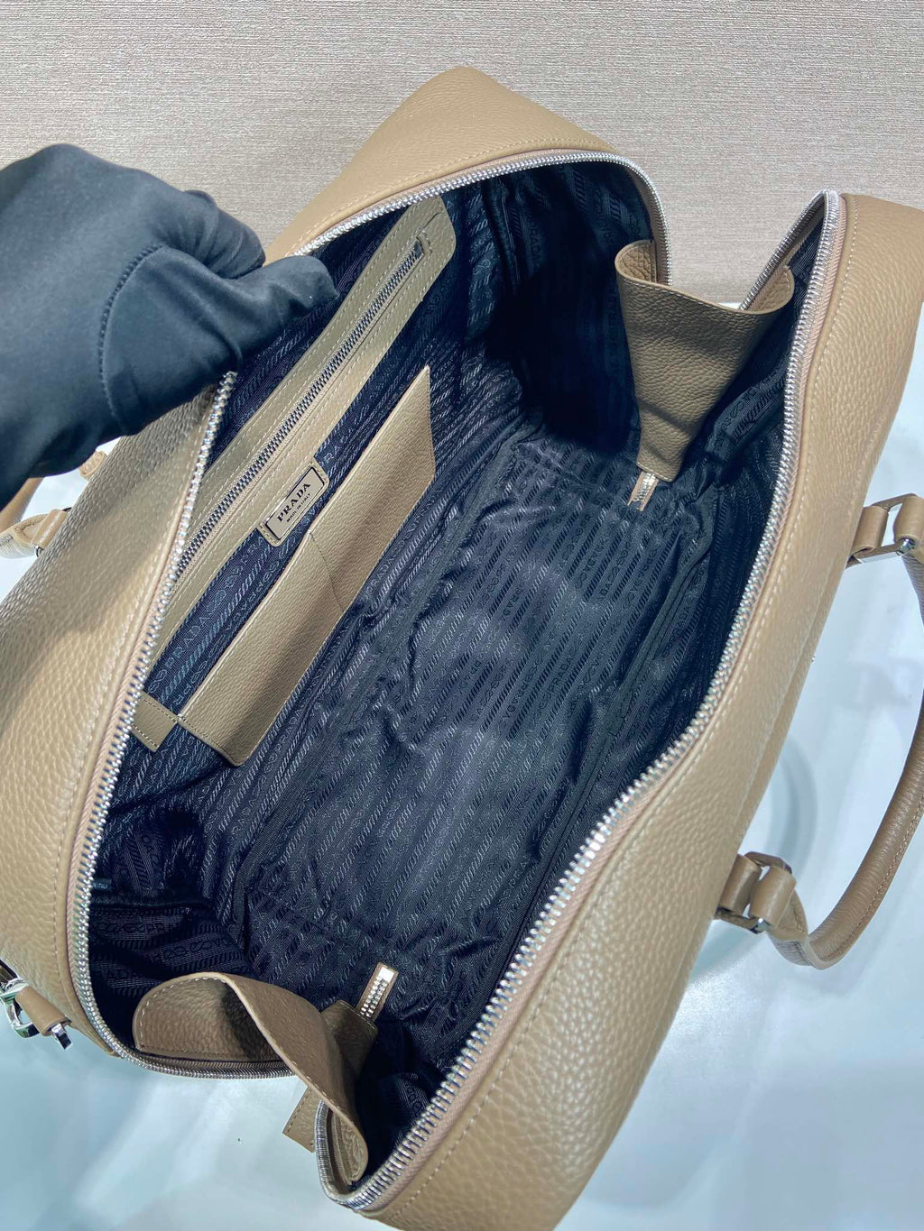 PRADA BRIEFCASE 40 IN DRIED MOSS GRAINED CALFSKIN