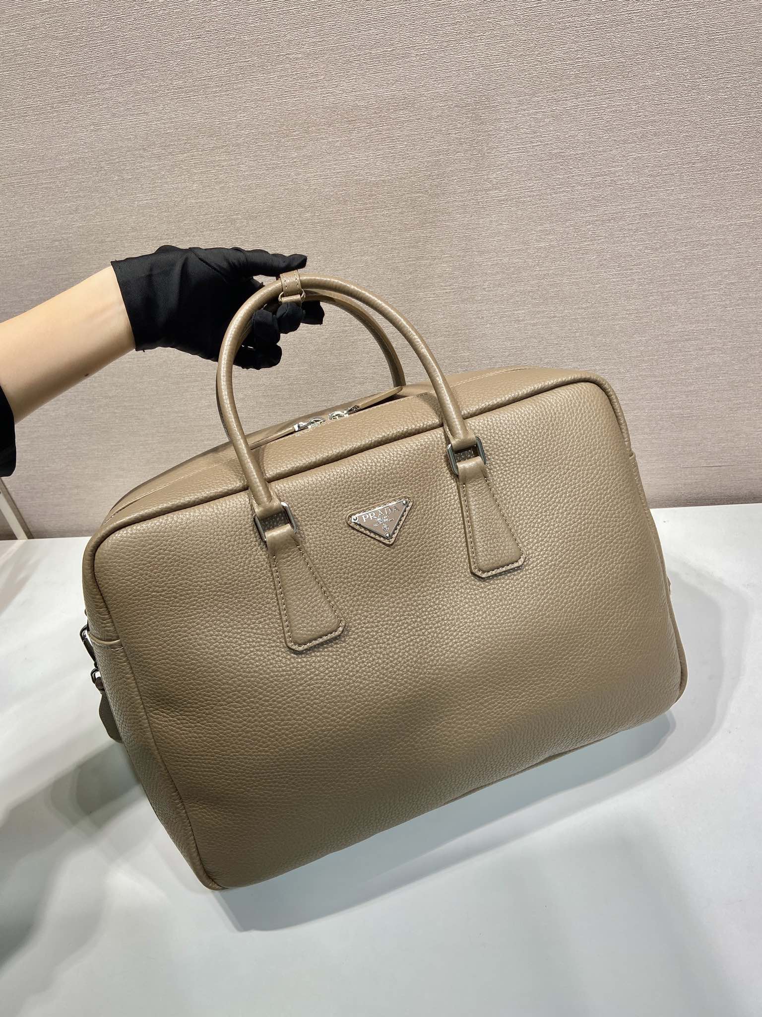 PRADA BRIEFCASE 40 IN DRIED MOSS GRAINED CALFSKIN