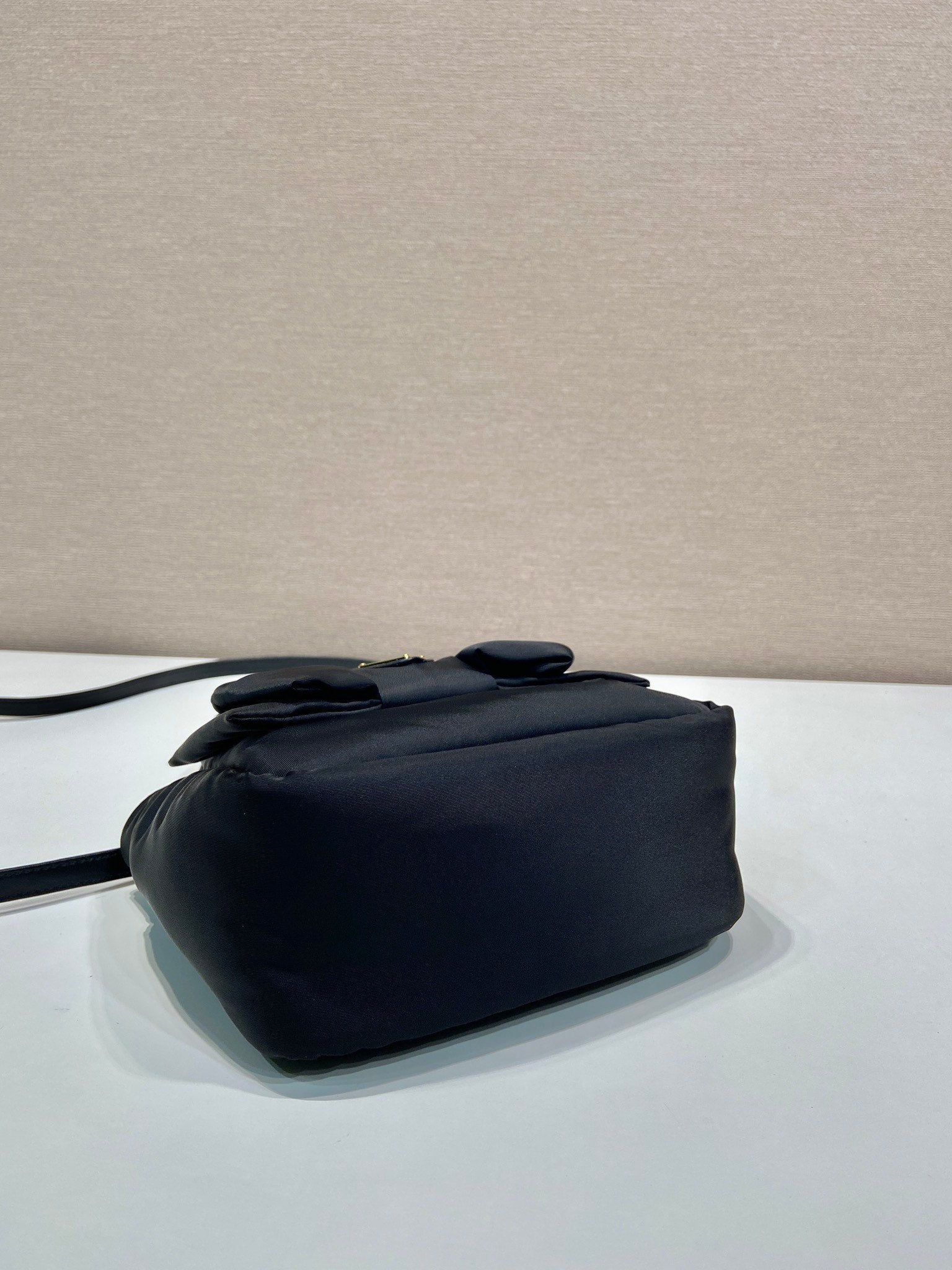 PRADA MINI BOW TOTE BAG 18 IN BLACK PADDED NYLON FABRIC