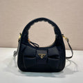 PRADA BOW HOBO BAG 22 IN BLACK RE-NYLON AND LAMBSKIN