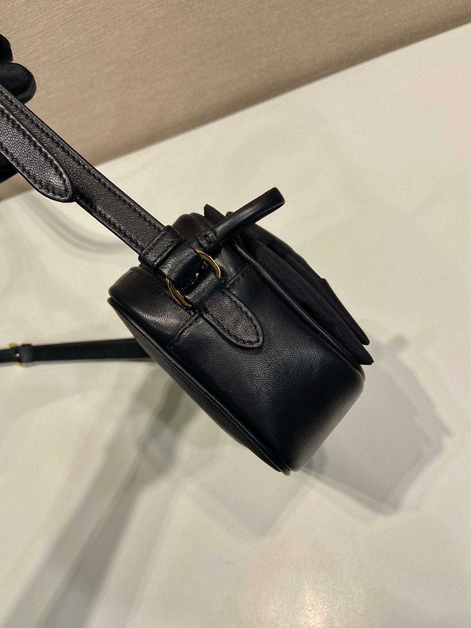 PRADA BOW BAG 18 IN BLACK RE-NYLON AND LAMBSKIN
