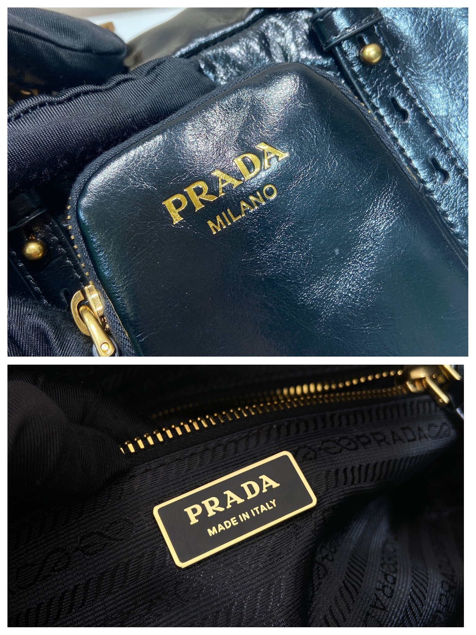 PRADA LARGE RECTANGULAR BAG 30 IN BLACK OIL WAX LAMBSKIN GOLD HARDWARE