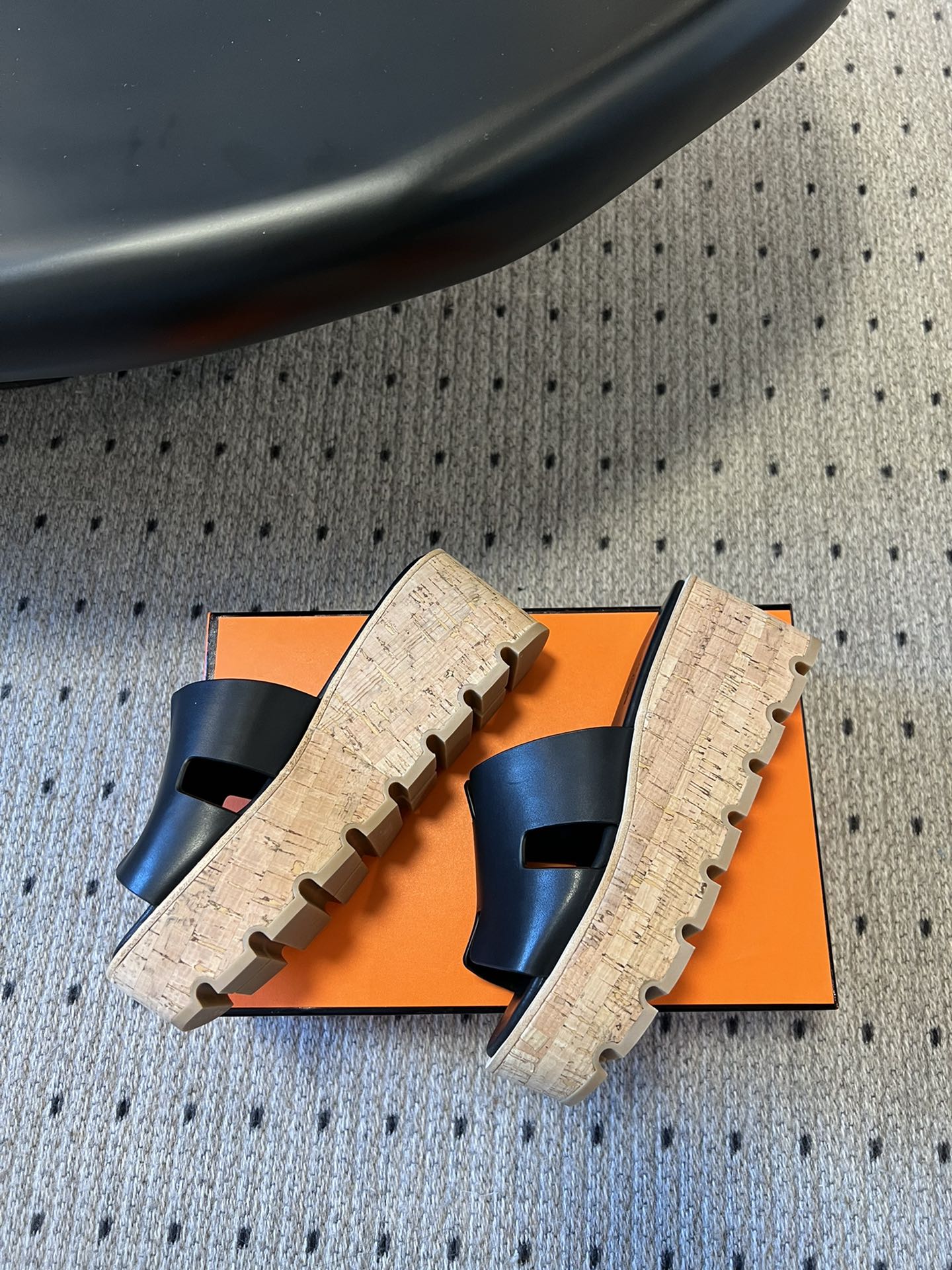 HERMES EZE SANDAL PLATFORM 85 MM IN BLACK CALFSKIN