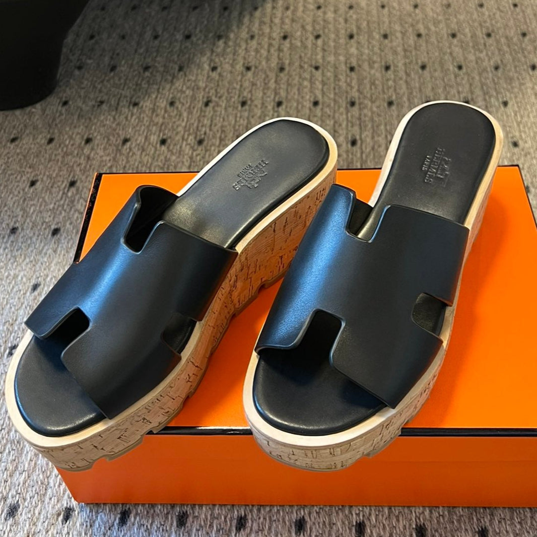 HERMES EZE SANDAL PLATFORM 85 MM IN BLACK CALFSKIN